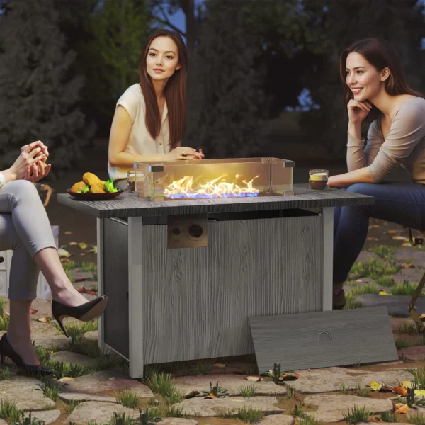 Outsunny 50,000 BTU Gas Fire Pit Table with Cover and Glass Screen - Dark Grey - Image 11