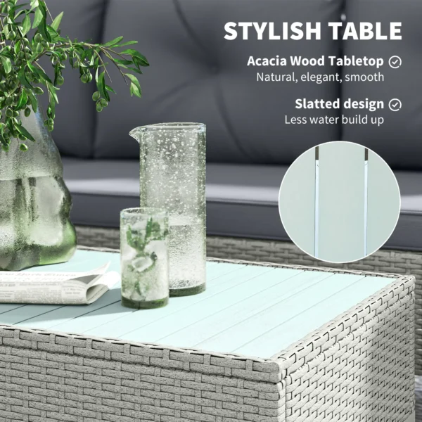 Outsunny  3 Piece Rattan L Shaped Garden Conversation Garden Furniture Set - Charcoal Grey - Image 10