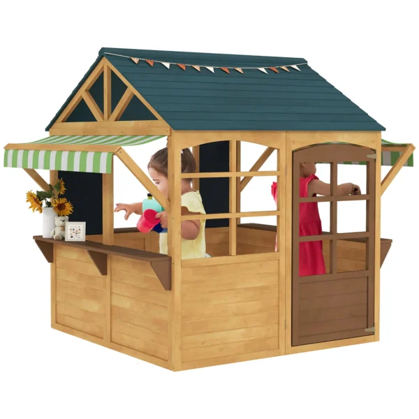 Outsunny AIYAPLAY Timber Playhouse with Service Station - Image 4