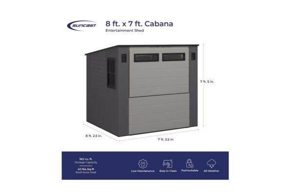 Suncast 8'x7' Cabana Plastic Entertainment Shed- Cool Grey (Currently Unavailable) - Image 12