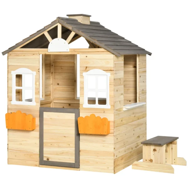 Outsunny Timber Wendy House with Bench - Image 4