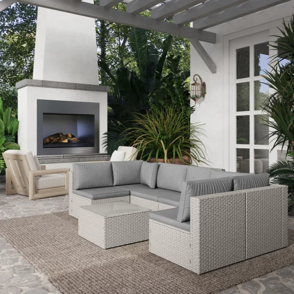 Outsunny Seven Piece Modular Rattan Set - Grey - Image 4