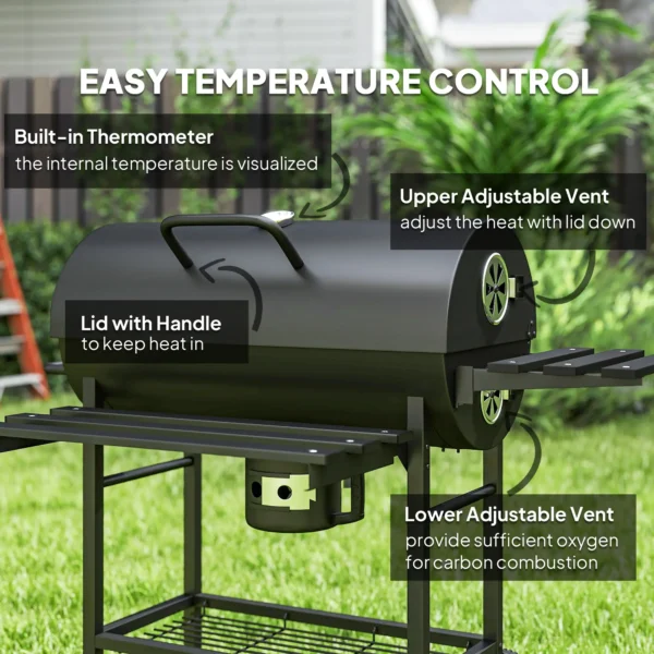 Outsunny Charcoal Barbecue Grill with Wheels - Black - Image 7