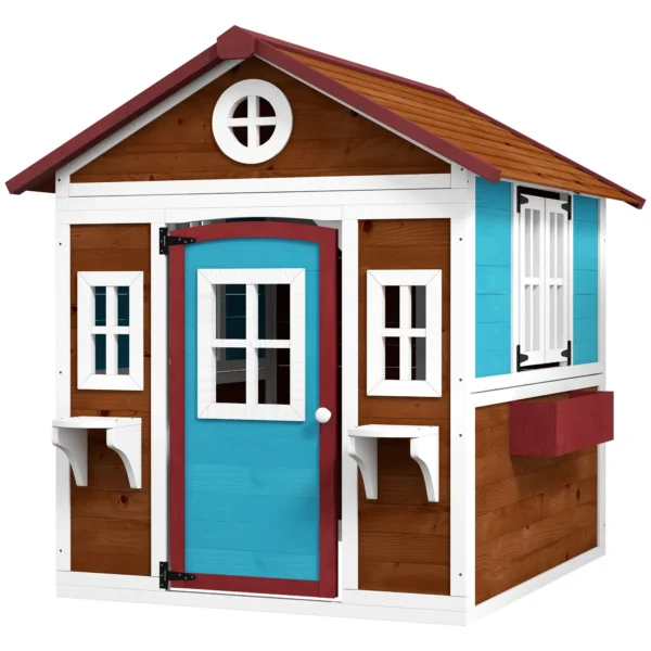 Outsunny Timber Playhouse with Doors - Dark Brown - Image 7
