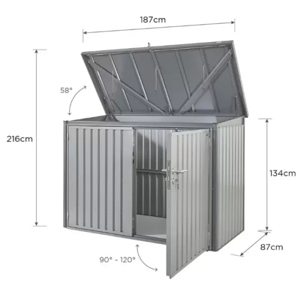 Hex Living Bromley 6.5'x3' Horizontal Heavy Duty Metal Shed - Grey - Image 11