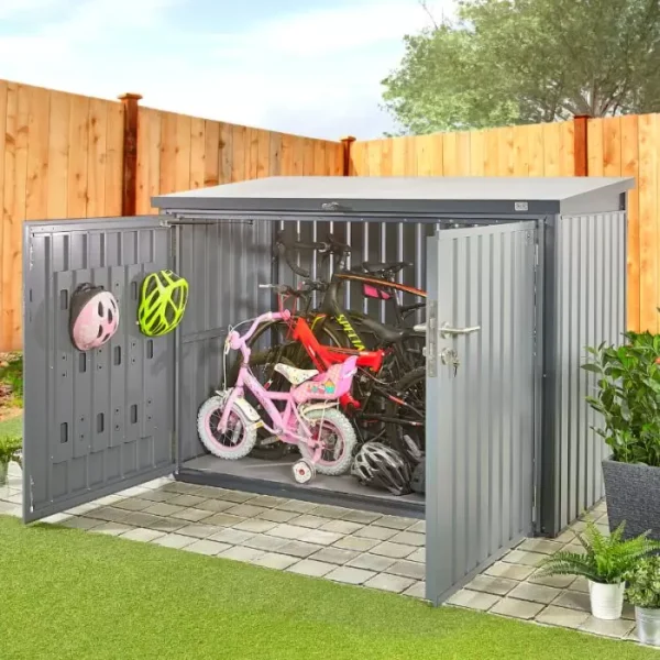 Hex Living Bromley 6.5'x3' Horizontal Heavy Duty Metal Shed - Grey - Image 10