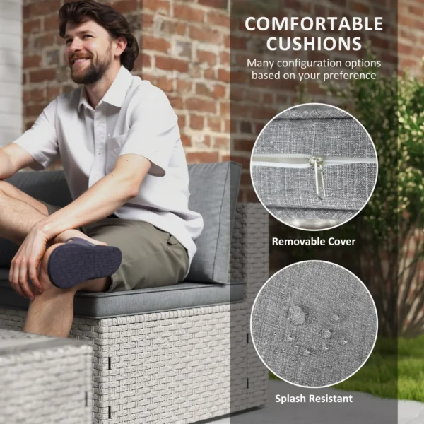 Outsunny Seven Piece Modular Rattan Set - Grey - Image 7