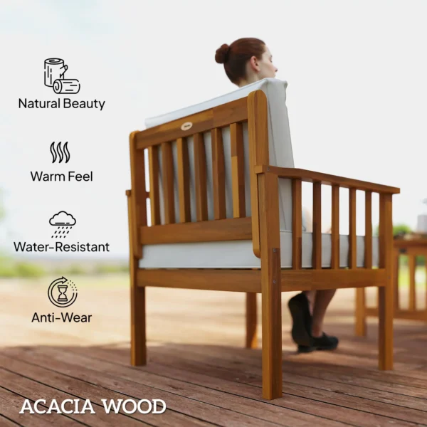 Outsunny Four-Piece Acacia Timber Garden Sofa Set - Teak/Cream - Image 8