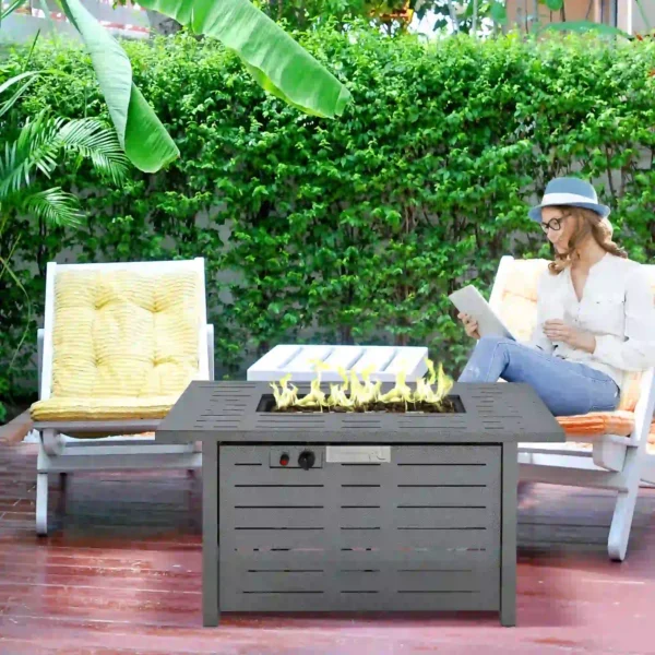 Outsunny Metal Propane Gas Fire Pit Table - Silver Grey - Image 5