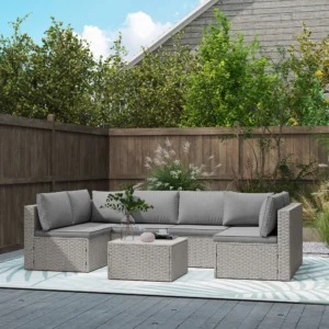 Outsunny Seven Piece Modular Rattan Set - Grey