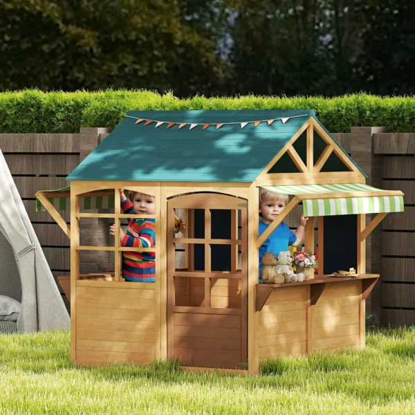 Outsunny AIYAPLAY Timber Playhouse with Service Station - Image 7