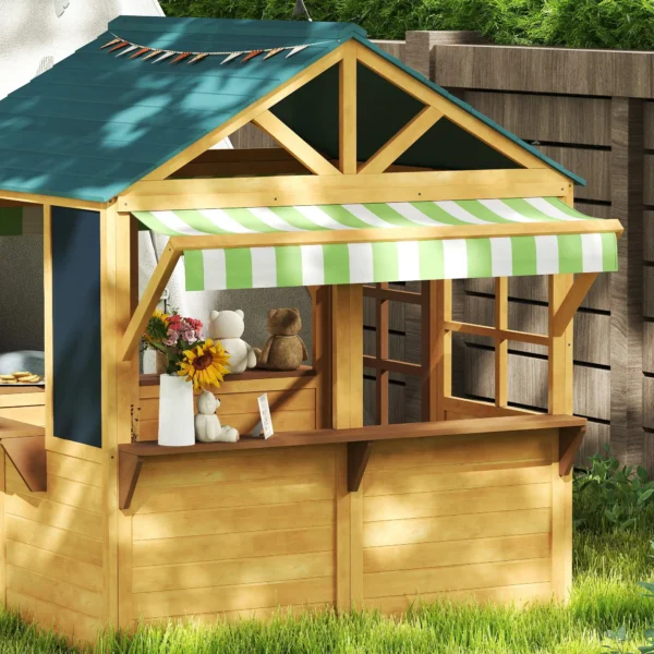 Outsunny AIYAPLAY Timber Playhouse with Service Station - Image 8
