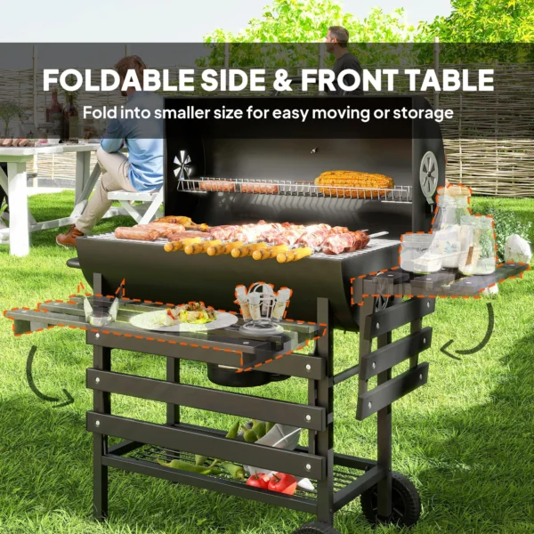 Outsunny Charcoal Barbecue Grill with Wheels - Black - Image 9