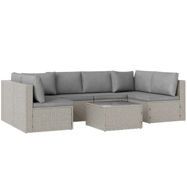 Outsunny Seven Piece Modular Rattan Set - Grey - Image 9