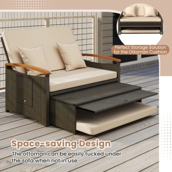 Pro-Tect Outdoor Wicker Daybed PE Rattan Loveseat and Storage Ottoman - Image 9