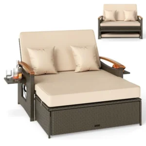 Pro-Tect Outdoor Wicker Daybed PE Rattan Loveseat and Storage Ottoman
