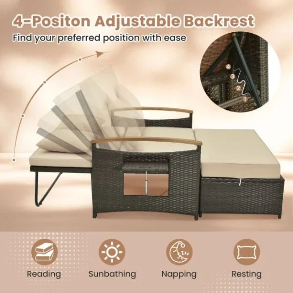 Pro-Tect Outdoor Wicker Daybed PE Rattan Loveseat and Storage Ottoman - Image 5