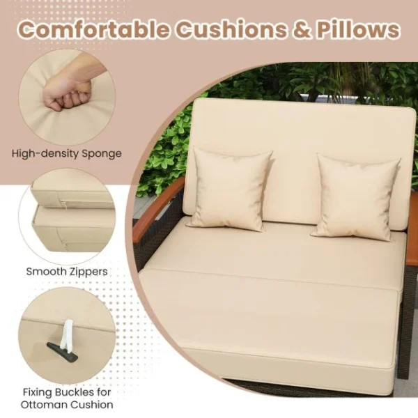 Pro-Tect Outdoor Wicker Daybed PE Rattan Loveseat and Storage Ottoman - Image 7