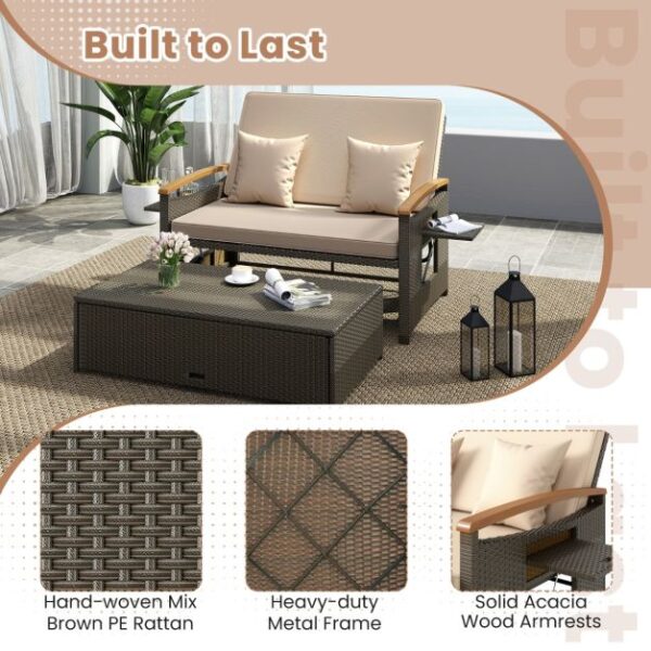 Pro-Tect Outdoor Wicker Daybed PE Rattan Loveseat and Storage Ottoman - Image 8