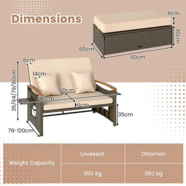 Pro-Tect Outdoor Wicker Daybed PE Rattan Loveseat and Storage Ottoman - Image 10