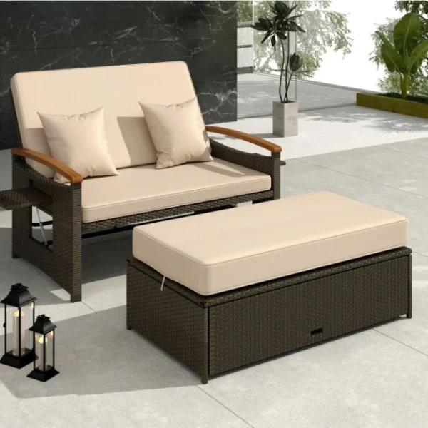 Pro-Tect Outdoor Wicker Daybed PE Rattan Loveseat and Storage Ottoman - Image 11