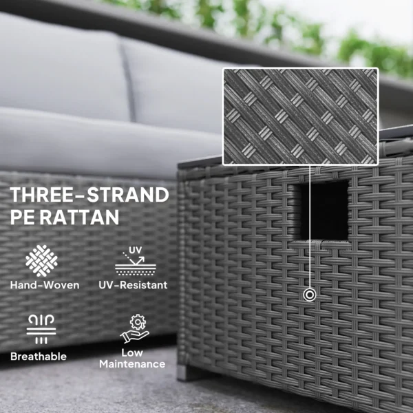 Outsunny 5 Piece Rattan Garden Furniture Set with Gas Fire Pit Table and Footstool - Grey - Image 8