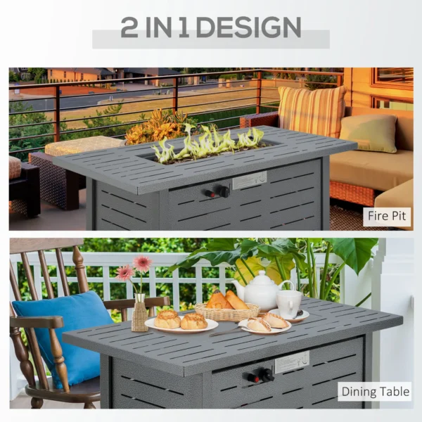 Outsunny Metal Propane Gas Fire Pit Table - Silver Grey - Image 6