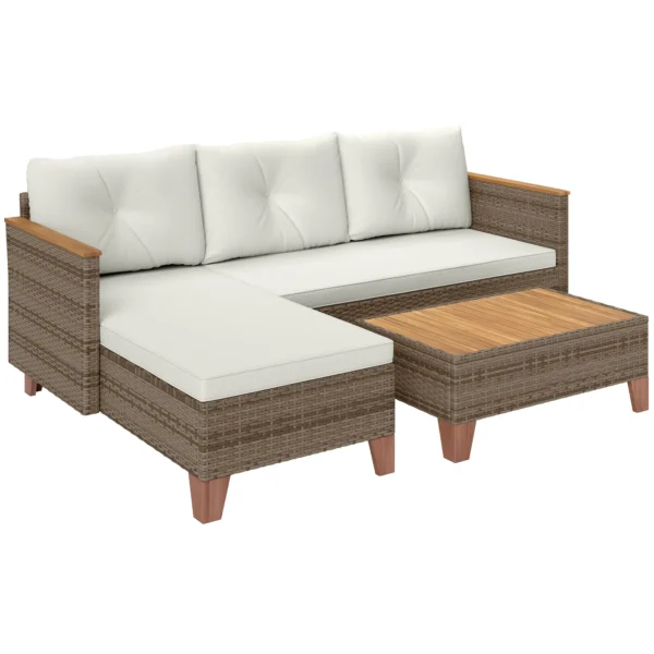 Outsunny  3 Piece Rattan L Shaped Garden Conversation Garden Furniture Set - Cream - Image 6