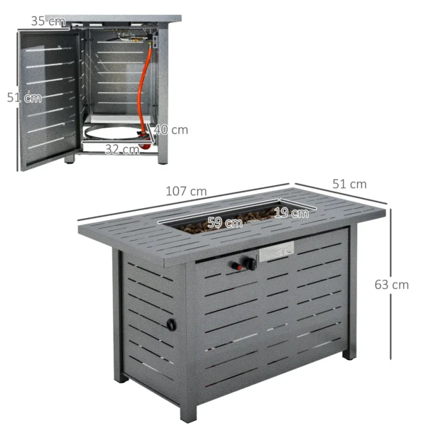 Outsunny Metal Propane Gas Fire Pit Table - Silver Grey - Image 7