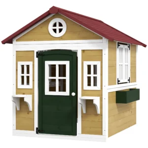 Outsunny Timber Playhouse with Doors - Beige