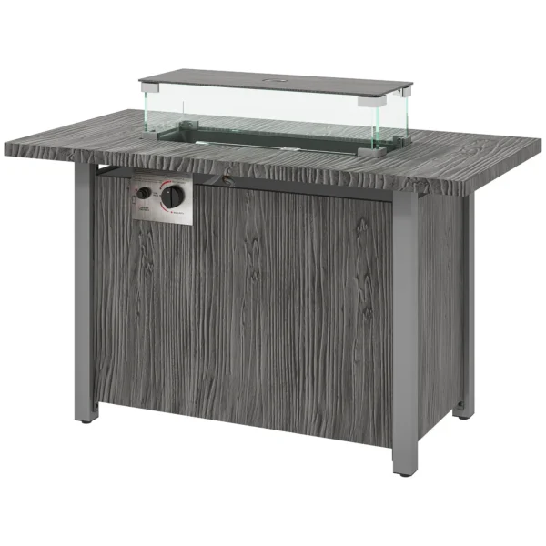 Outsunny 50,000 BTU Gas Fire Pit Table with Cover and Glass Screen - Dark Grey - Image 10