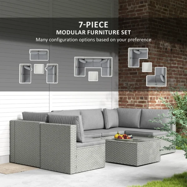 Outsunny Seven Piece Modular Rattan Set - Grey - Image 12