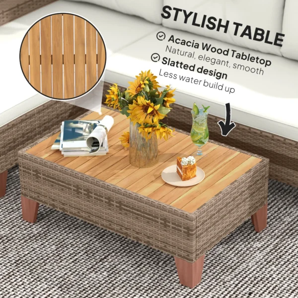 Outsunny  3 Piece Rattan L Shaped Garden Conversation Garden Furniture Set - Cream - Image 2
