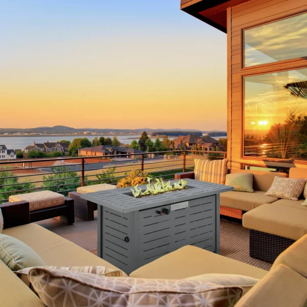 Outsunny Metal Propane Gas Fire Pit Table - Silver Grey - Image 11