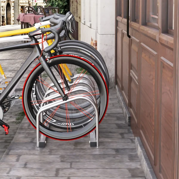 HOMCOM Metal Bicycle Parking Rack - Silver (4 bicyles) - Image 2