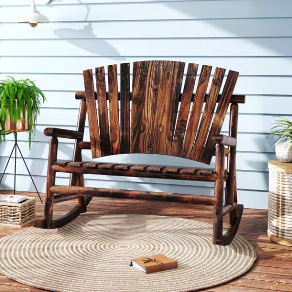 Pro-Tect 2-Person Wooden Outdoor Adirondack Rocking Chair with High Back - Image 3