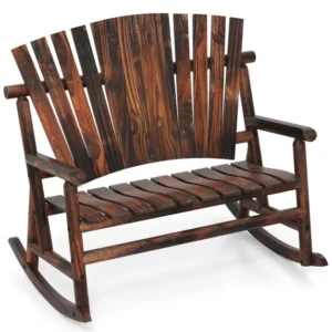 Pro-Tect 2-Person Wooden Outdoor Adirondack Rocking Chair with High Back