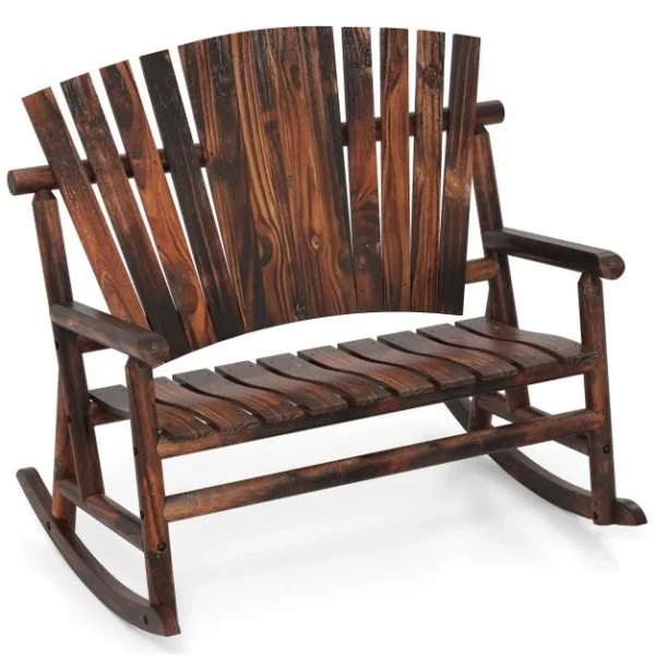 Pro-Tect 2-Person Wooden Outdoor Adirondack Rocking Chair with High Back