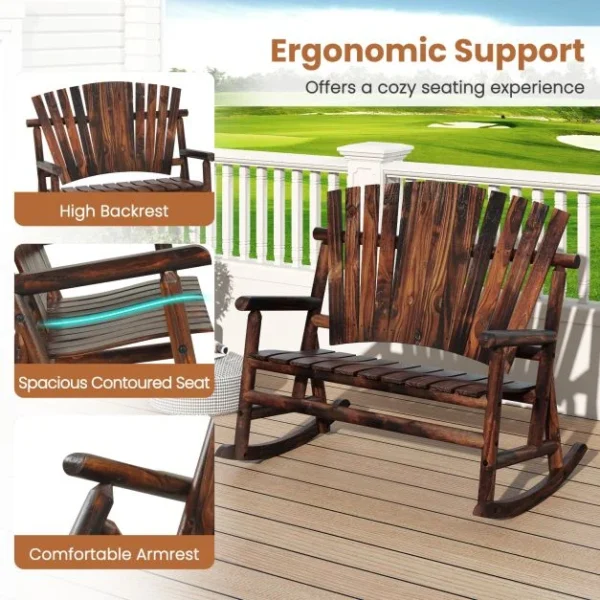 Pro-Tect 2-Person Wooden Outdoor Adirondack Rocking Chair with High Back - Image 6