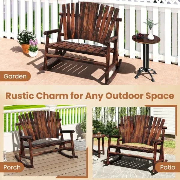 Pro-Tect 2-Person Wooden Outdoor Adirondack Rocking Chair with High Back - Image 8