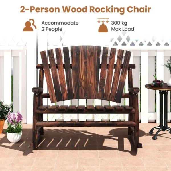 Pro-Tect 2-Person Wooden Outdoor Adirondack Rocking Chair with High Back - Image 9