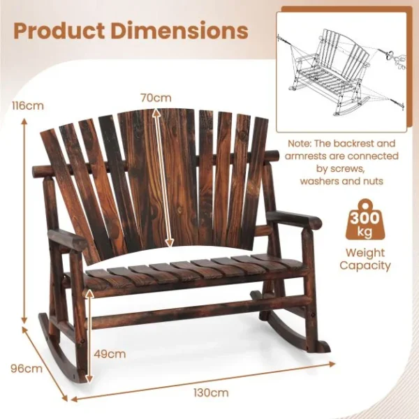 Pro-Tect 2-Person Wooden Outdoor Adirondack Rocking Chair with High Back - Image 2
