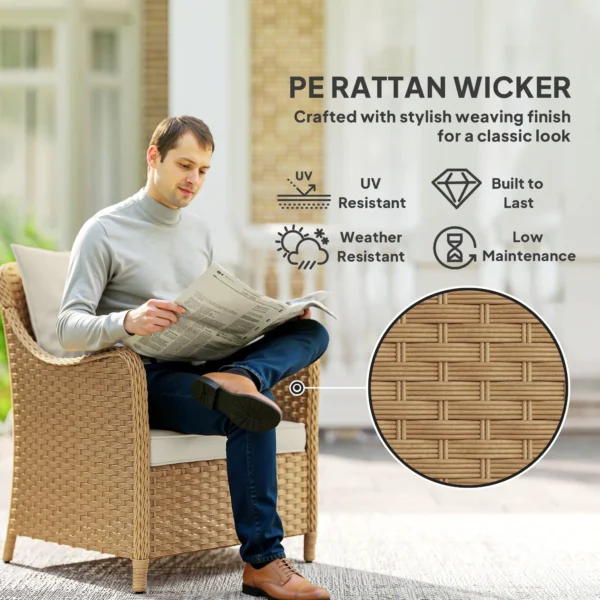 Outsunny Set of 2 Rattan Garden Chairs - Beige - Image 2