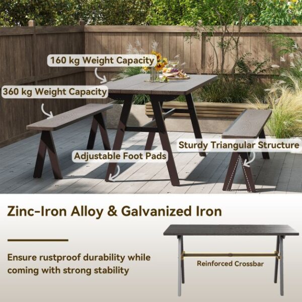 Pro-Tect 3 Piece Galvanized Iron Outdoor Picnic Table and Bench Set - Image 9