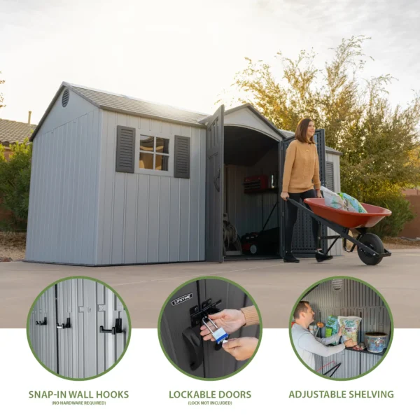 Lifetime 15×8 Vertical Cladding Heavy Duty Plastic Shed – Single Entry - Image 11