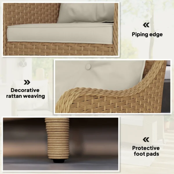 Outsunny Set of 2 Rattan Garden Chairs - Beige - Image 4