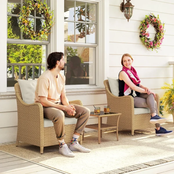 Outsunny Set of 2 Rattan Garden Chairs - Beige - Image 3