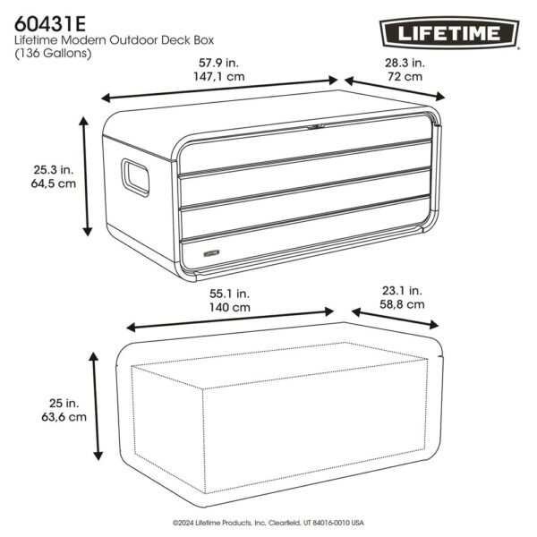 Lifetime 515 Litre Modern Outdoor Storage Deck Box Grey - Model ‎60431E - Image 2
