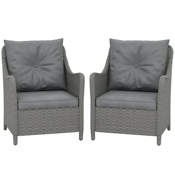 Outsunny Set of 2 Rattan Garden Chairs - Dark Grey - Image 3