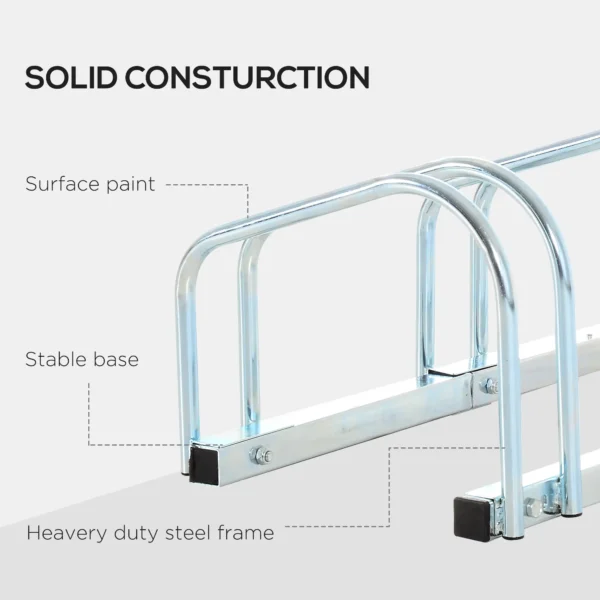 HOMCOM Metal Bicycle Parking Rack - Silver (5 bicyles) - Image 2